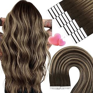 YoungSee Balayage Tape in Hair Extensions Human Hair Dark Brown Ombre Blonde Balayage Hair Extensions Tape Human Hair 14In 50G 20Pcs Silky Straight