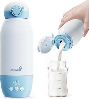 Portable Bottle Warmer for Travel GROWNSY Fast Baby Bottle Warmer on The go Cordless Baby Milk Warmer for Breastmilk/Formula with 10000mAh Battery 600mL Capacity Precise Temperature Control