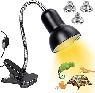 Tortoise Heat Lamp 360°Rotatable Reptile Basking Lamp with Clamp Stand 2 * 50w & 1 * 25W Basking Bulb 200W Dimmable UVB Light Reptile Kit for Aquarium Lizard Turtles Snakes Frog Spider